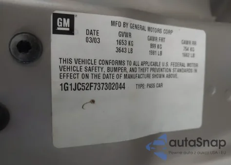 2003 Chevrolet Cavalier from USA, damaged, VIN 1G1JC52F737302044